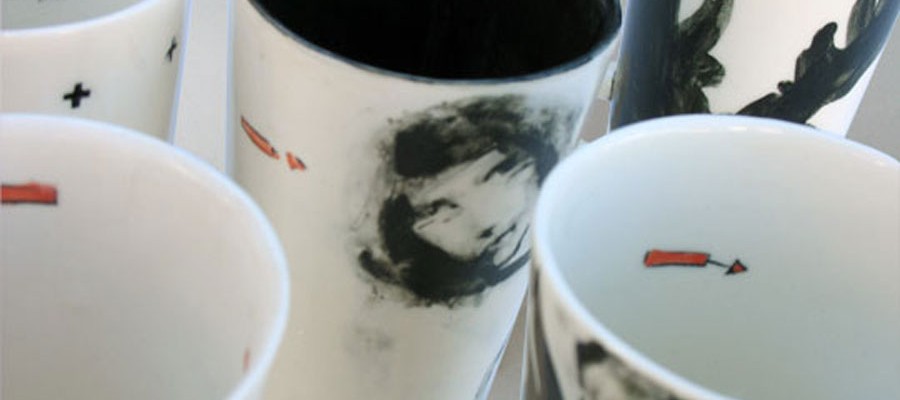 hand drawn porcelain cups